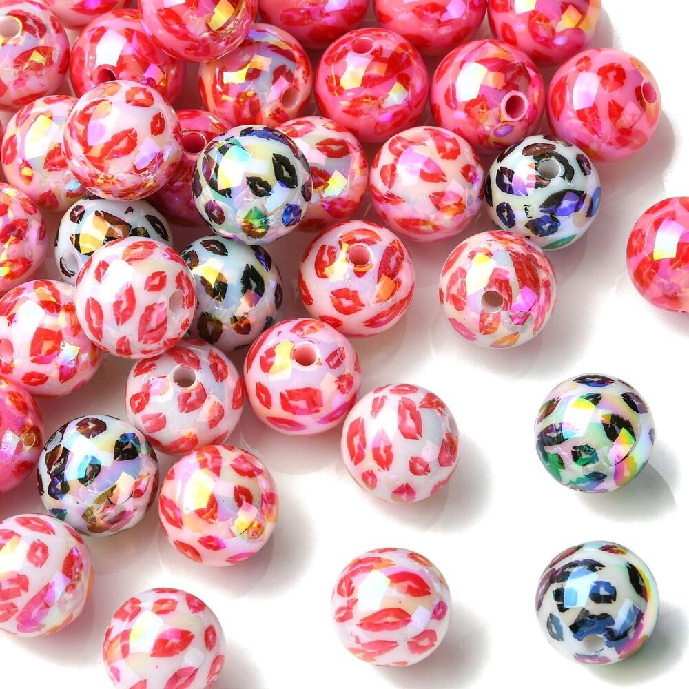 1520 50pcs 15mm Acrylic Round Ball Beads with Lip Print Fashion Loose Beads